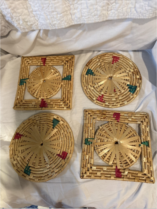 Handmade Other - Lot 4 Vintage Woven Raffia Trivets Boho Straw Rattan Hot Pads Handmade 1059